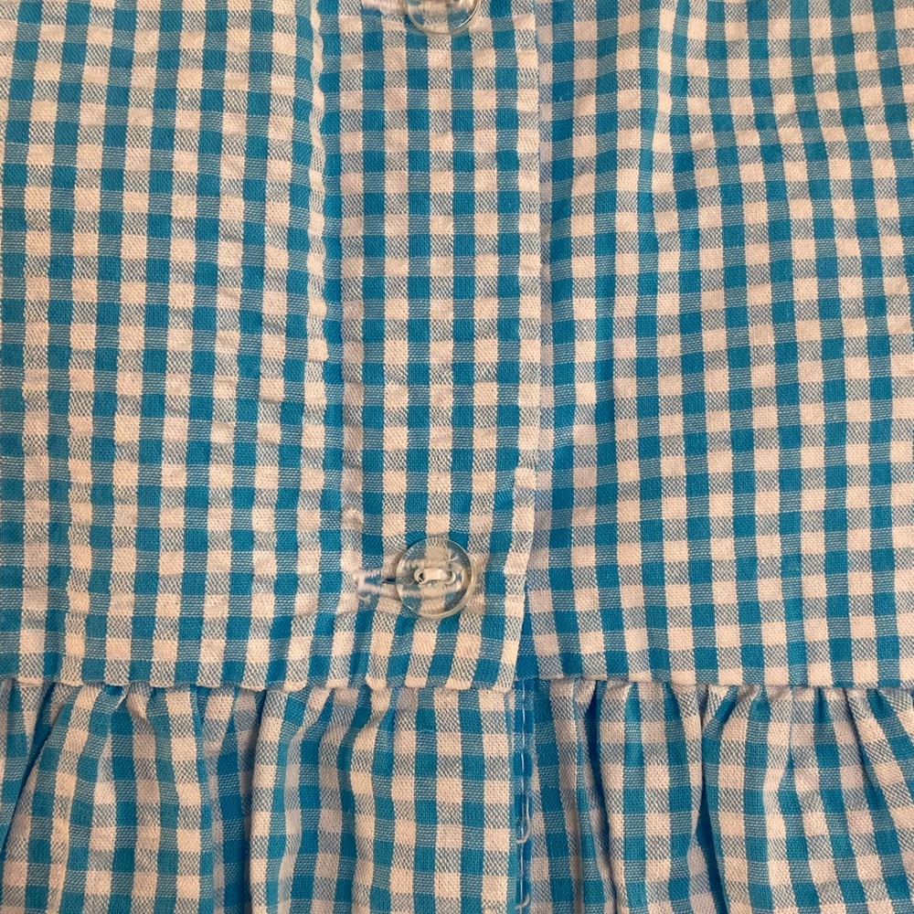 Rare Editions Blue Gingham Dress with Multicolor Striped Bow and Ruffles - Picture 6 of 7
